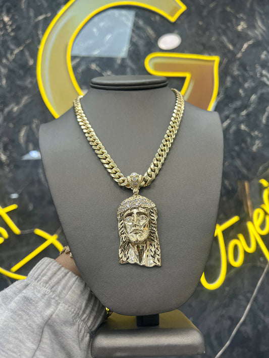 14K Semi Solid Cuban With Large Jesus Face by GDO