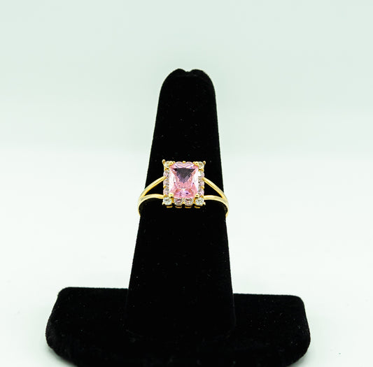 14k Ring pink stone square  by GDO
