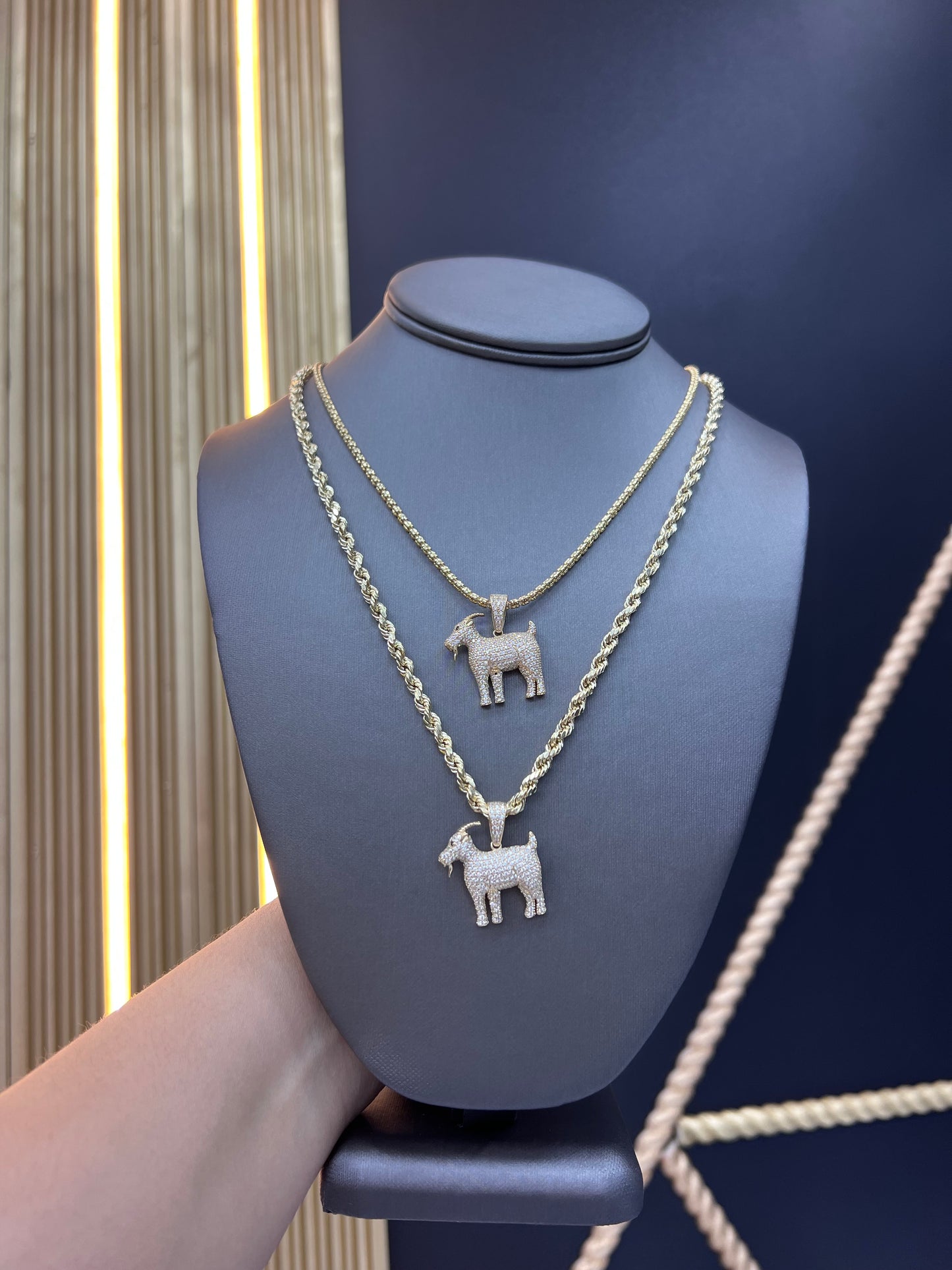 14K Goat 🐐 Pendant With Ice Chain or Rope Chain by GDO