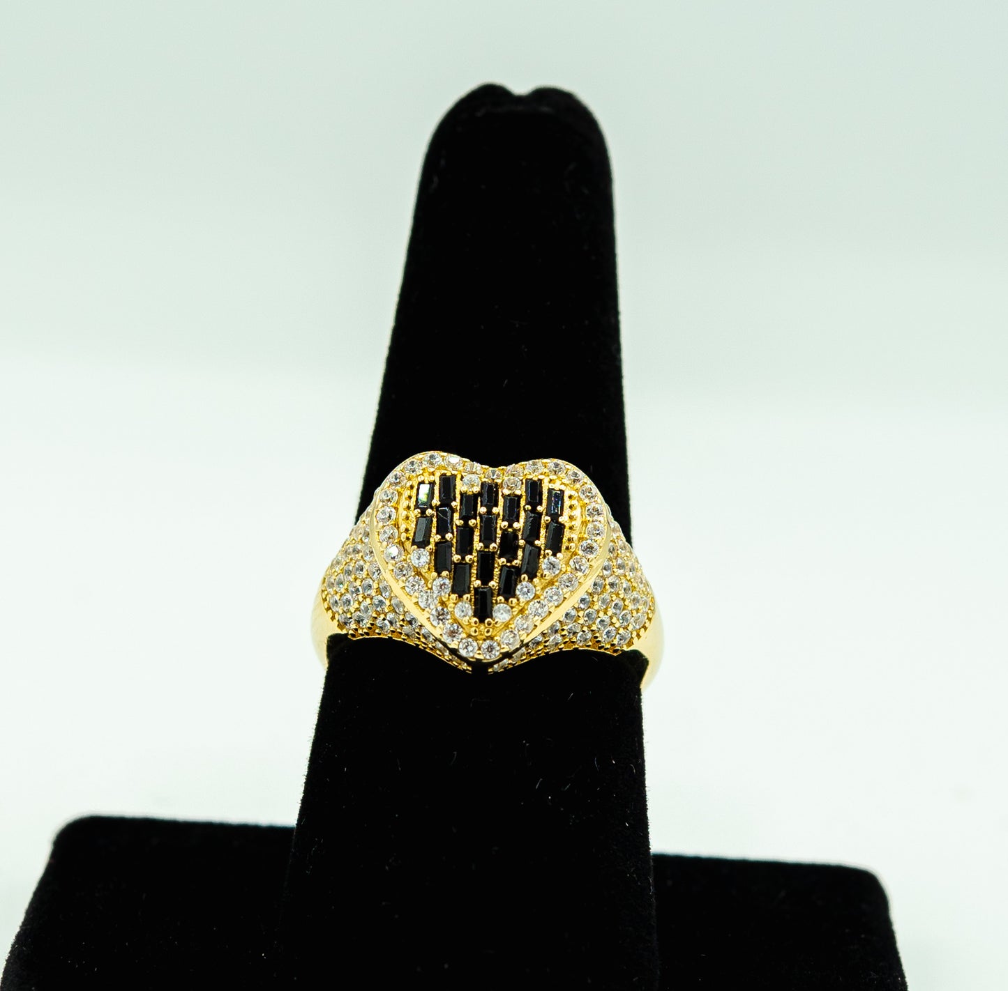 14K heart style ring, black stones by GDO