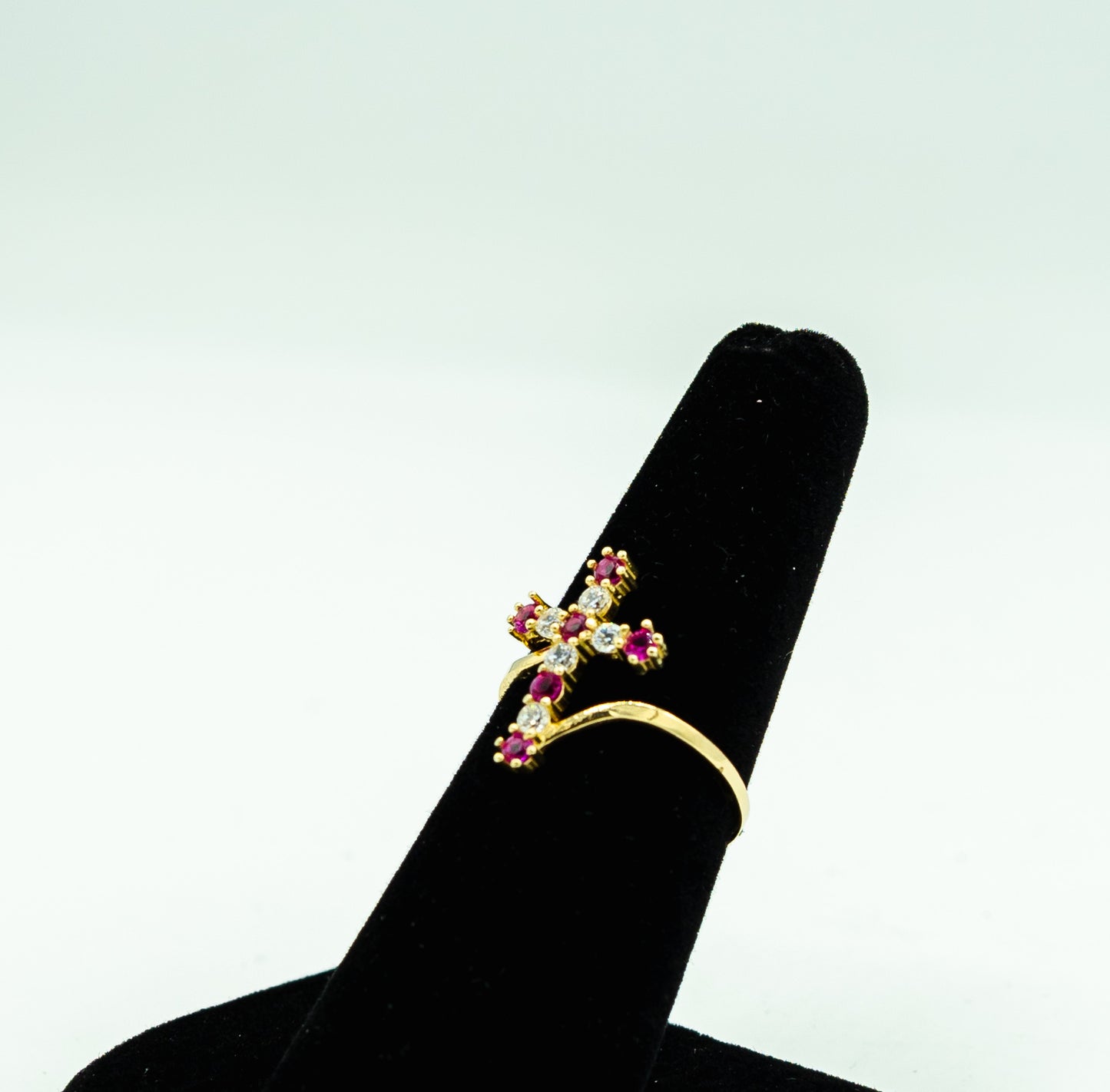 14k Ring pink stone cross by GDO