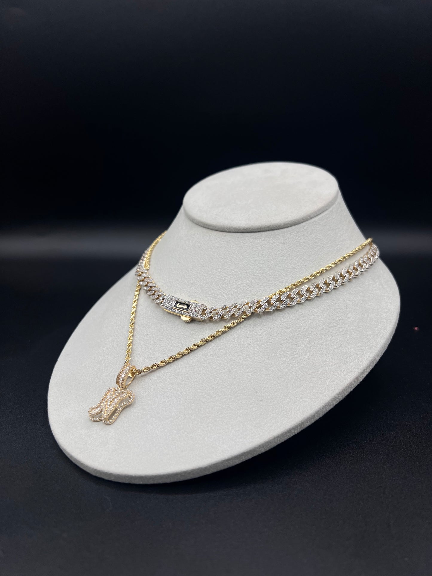 14K Iced Out Choker + Rope Chain And Initial Pendant by GDO