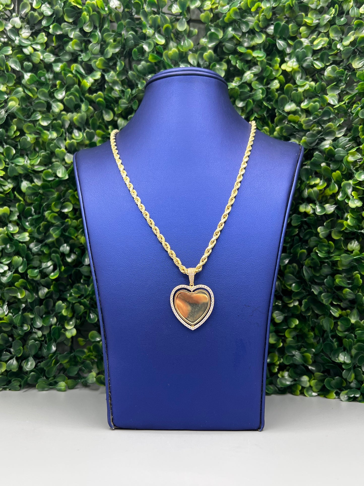 New 14K Heart ❤️ Picture Pendant Double Sided + Rope Chain by GDO