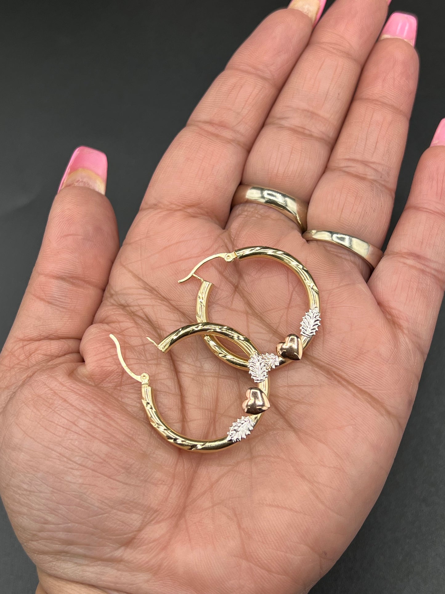 14K Med Hoops With Heart Wings by GDO