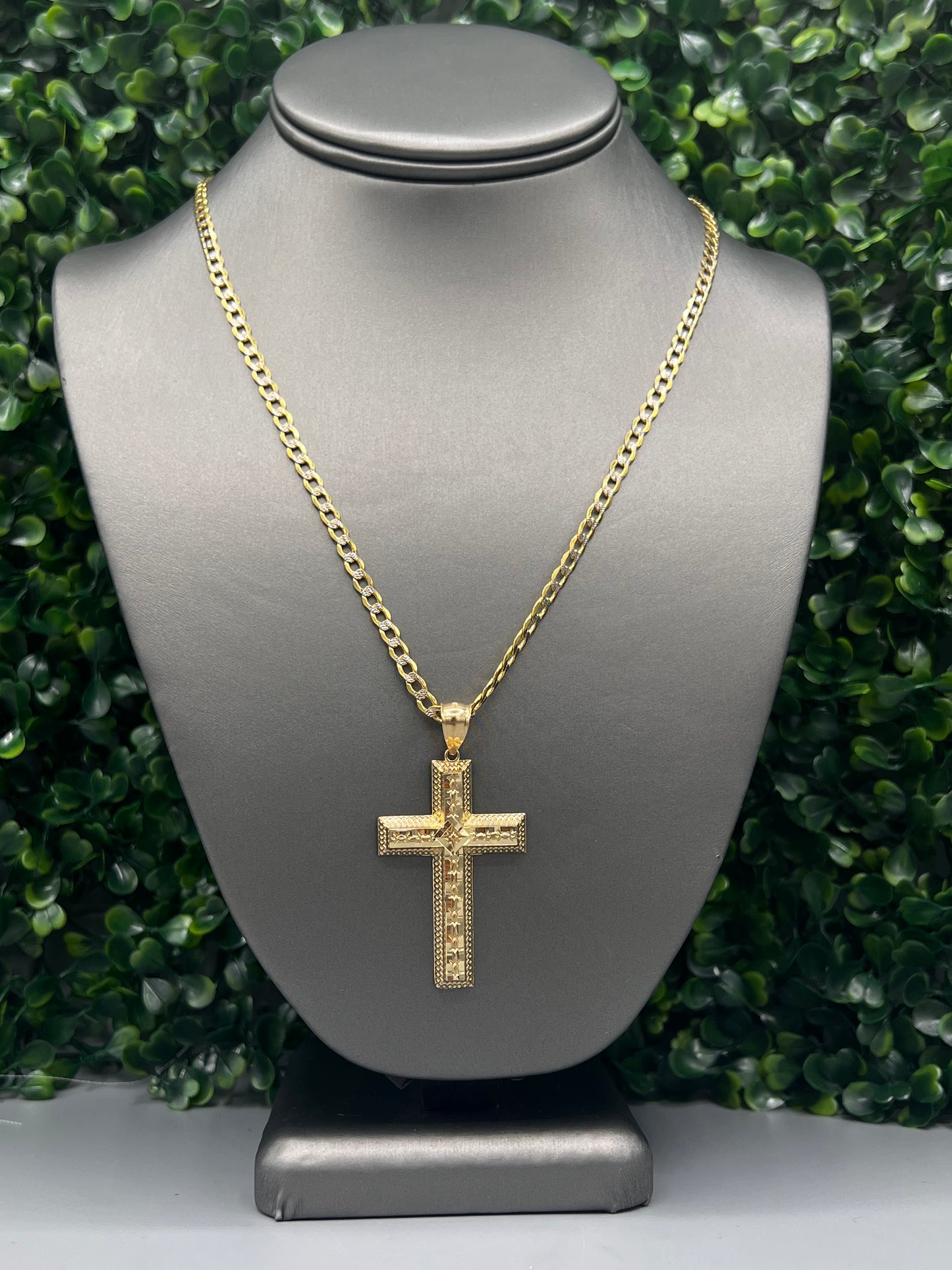 14K Large Cross Pendant With Cuban by GDO