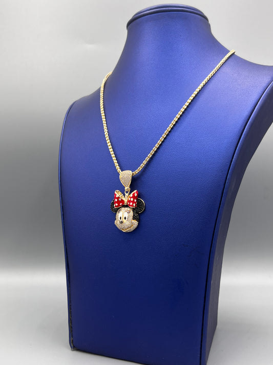 New 🎀14K Minnie Pendant with Ice Chain by GDO