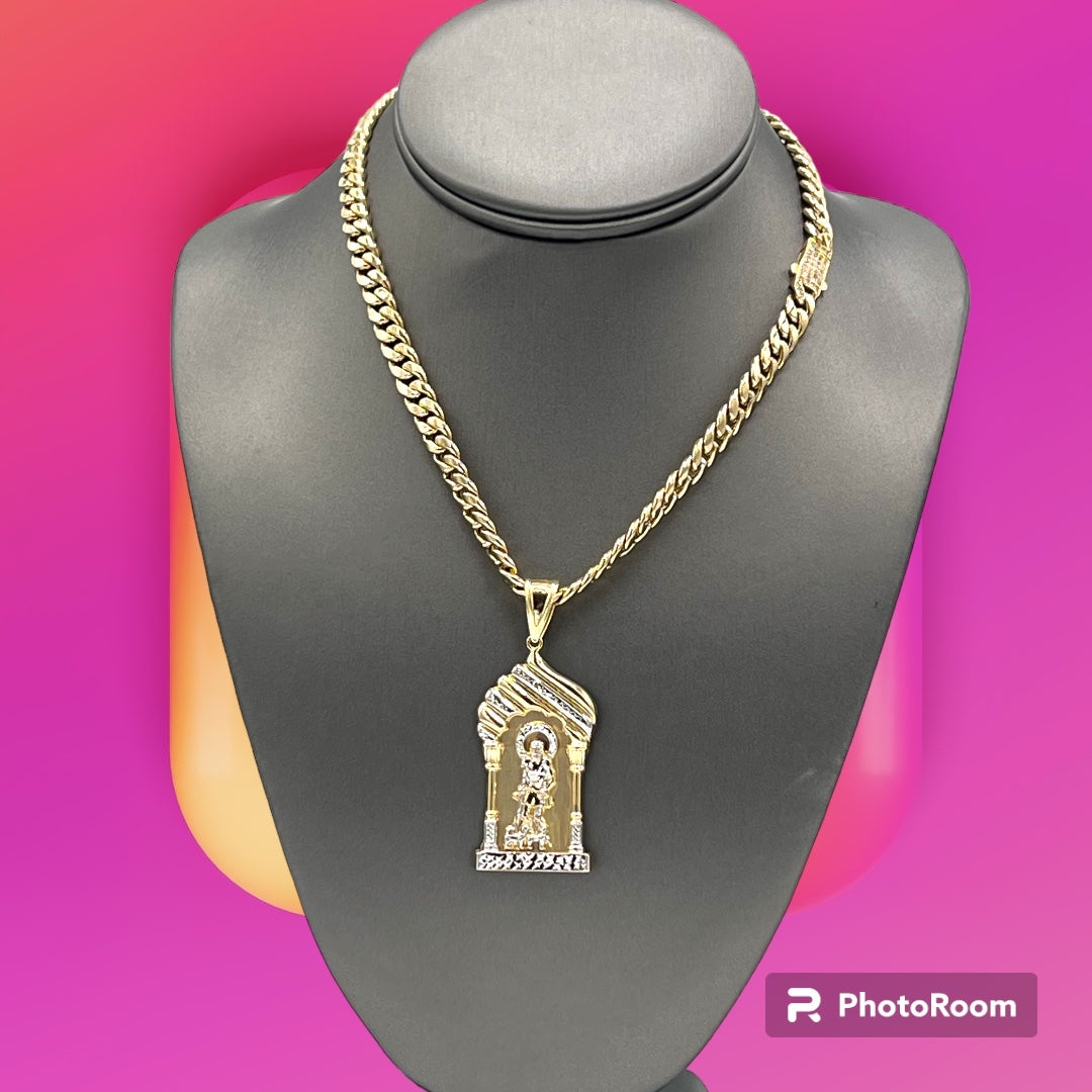 Instagram Sale 14K Semi Solid cuban chain + St Lazaro pendant by GDO