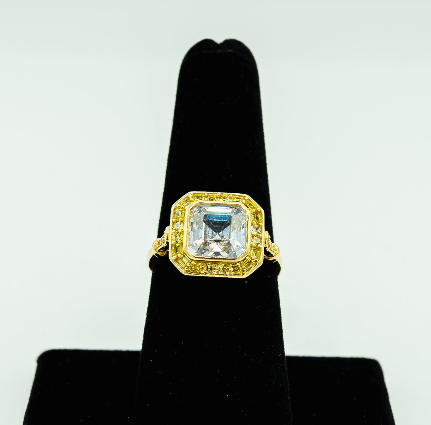 14k white stone square ring by GDO