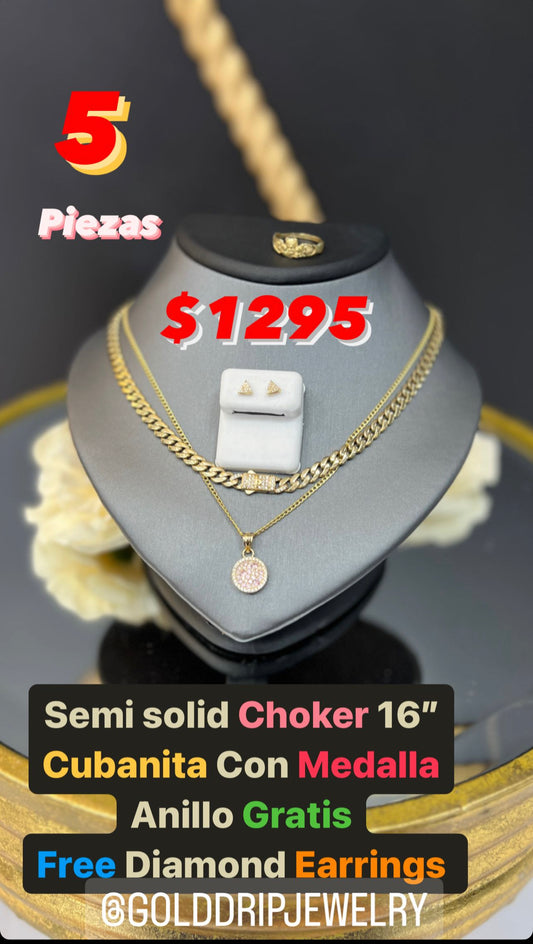 🔥Super Combo 14K Semi Solid Choker set by GDO