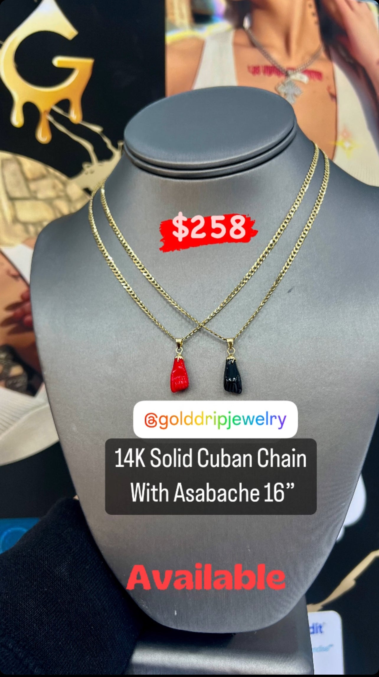 14K Solid Cuban With Asabache by GDO