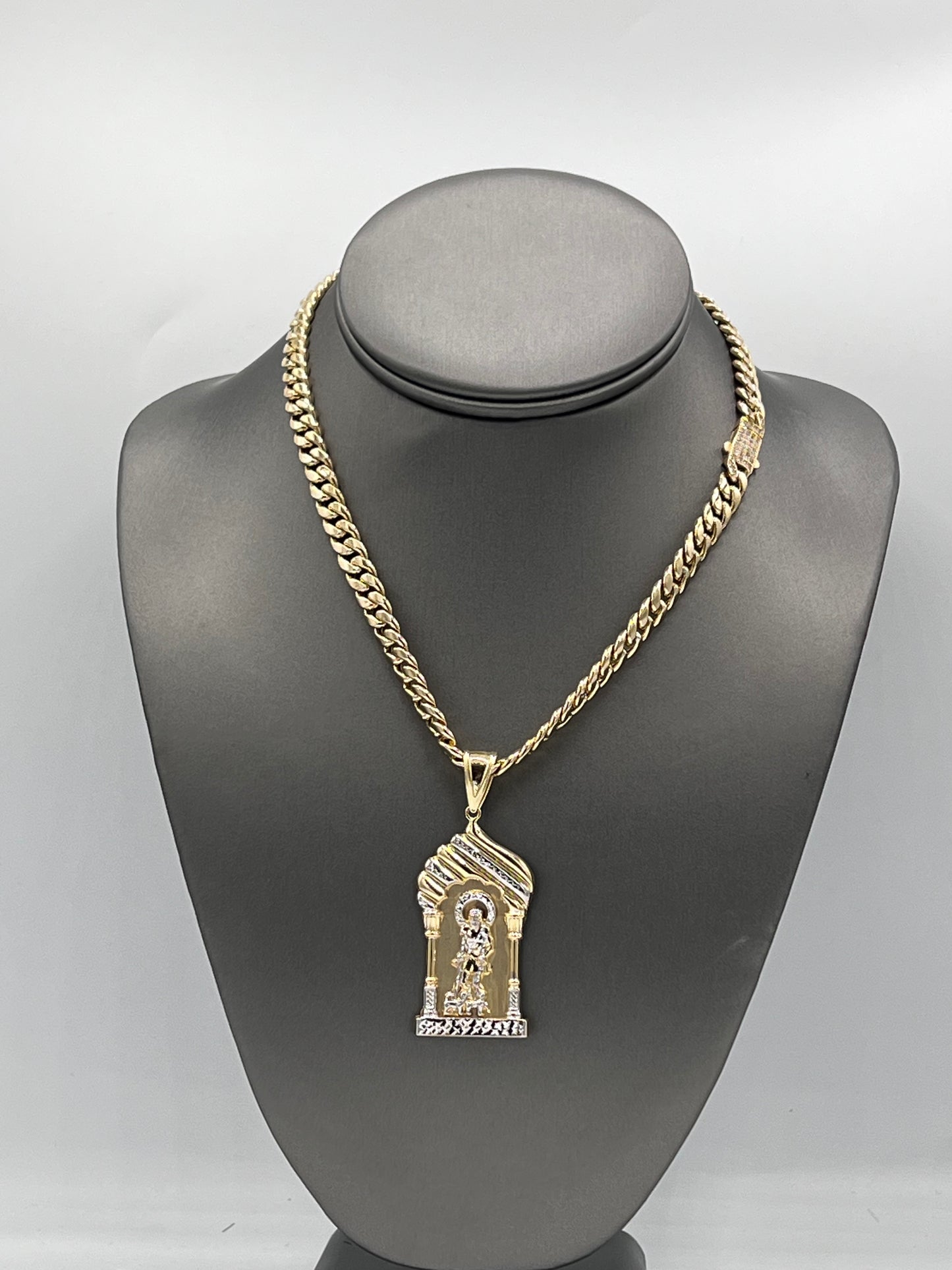 Instagram Sale 14K Semi Solid cuban chain + St Lazaro pendant by GDO