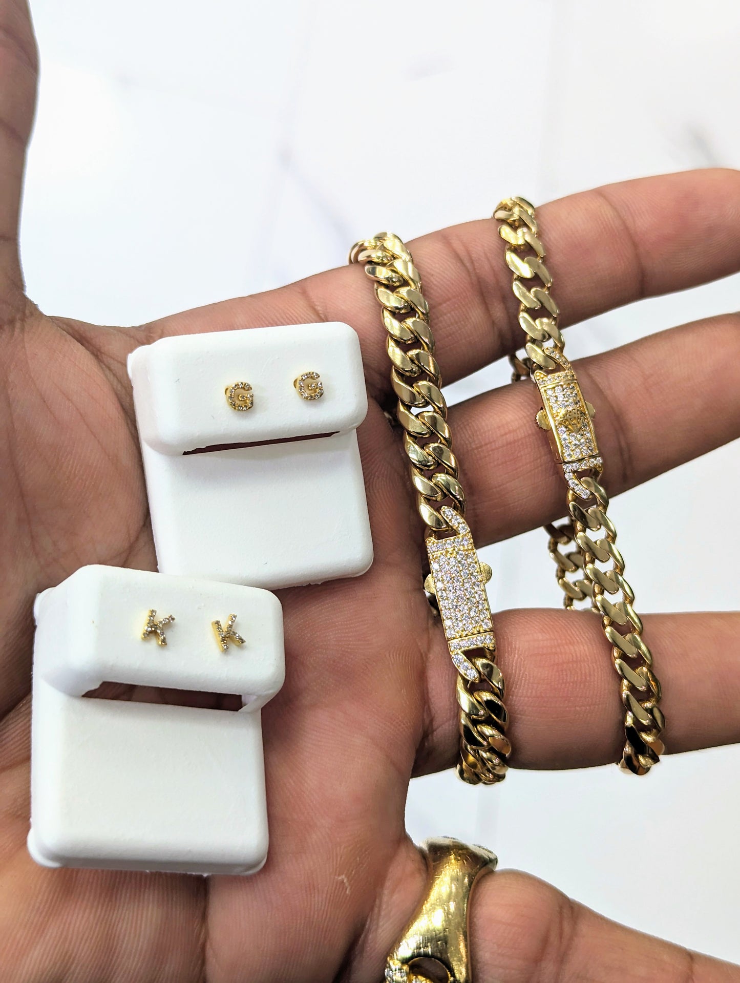14k Cuban Bracelet + Free Diamonds Earrings