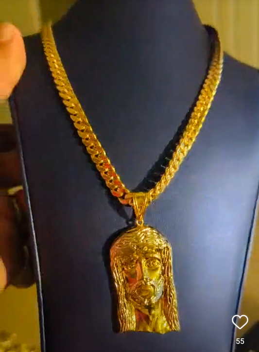 14k Cuban chain with jesus face pendant