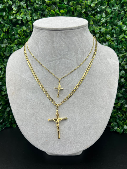 14K Cross Pendant With Cuban Chain by GDO