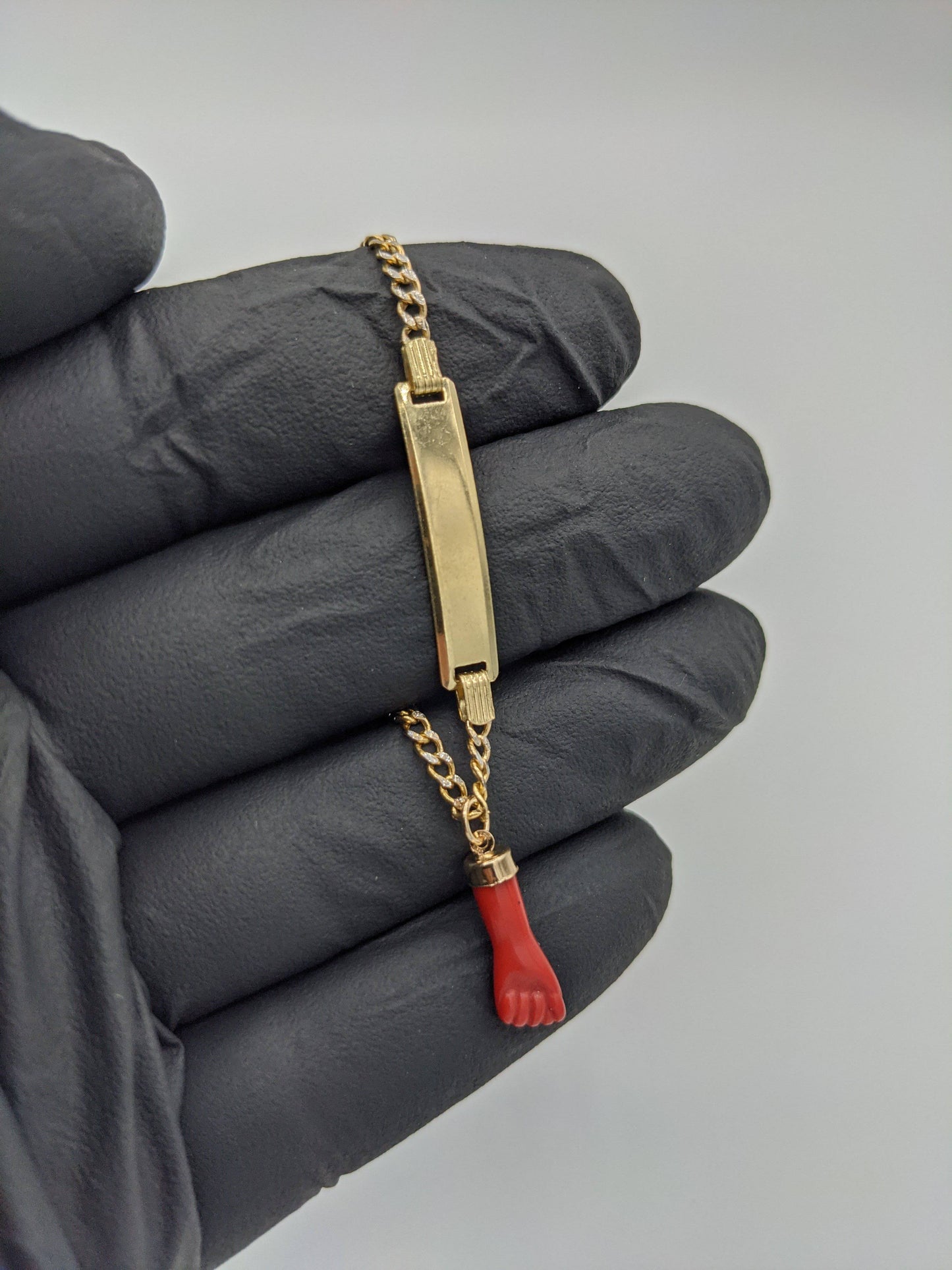 14K Baby Miami Cuban Link Bracelet With Amulet (Red - asabache)  two tones by GD ™ - Gold Drip Jewelry