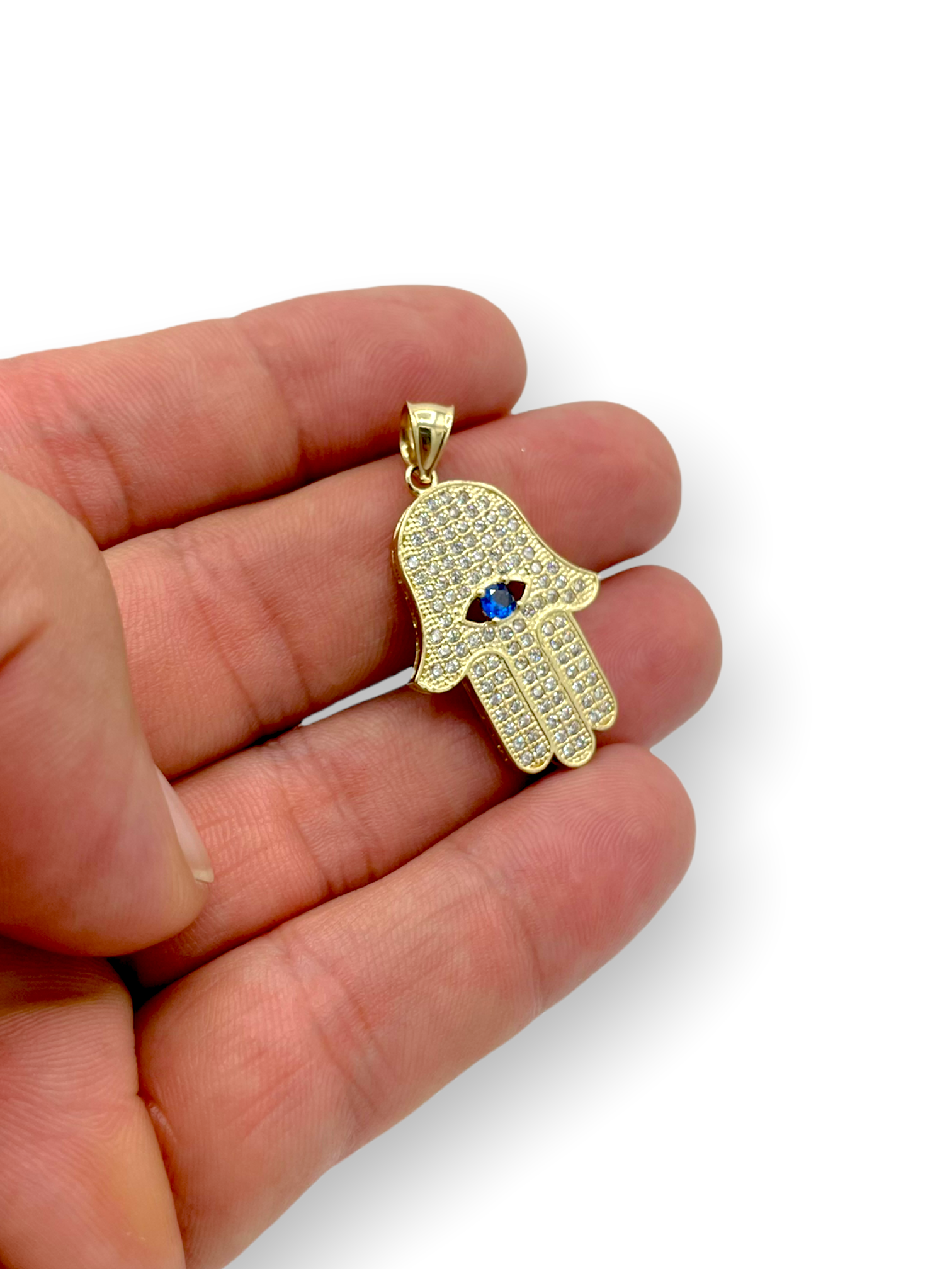 14K Hamsa Pendant (1.2”) cz stones by GD - Gold Drip Jewelry