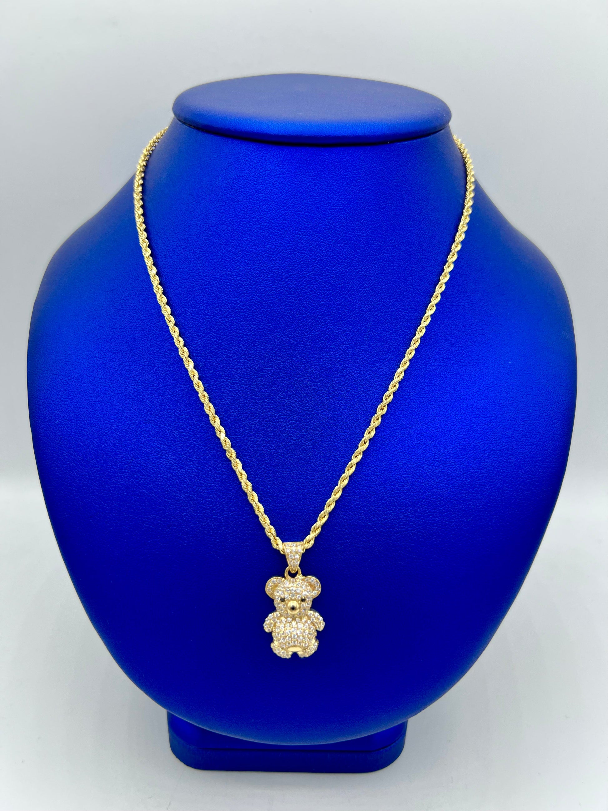 14K  Hollow Rope Chain with Teddy Bear Pendant by GD ™ - Gold Drip Jewelry
