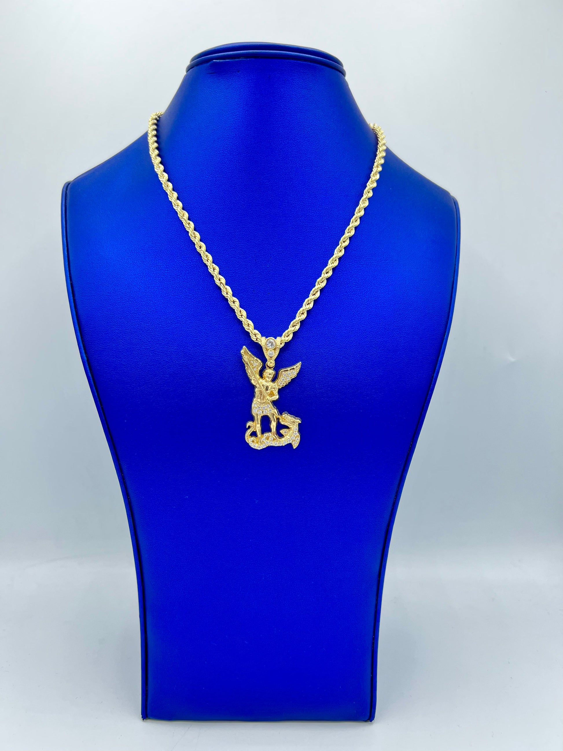 14K  Hollow Rope Chain Saint Miguel Pendant by GD ™ - Gold Drip Jewelry