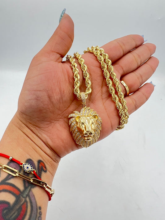 14K  Hollow Rope Chain with Lion Pendant by GD ™ - Gold Drip Jewelry